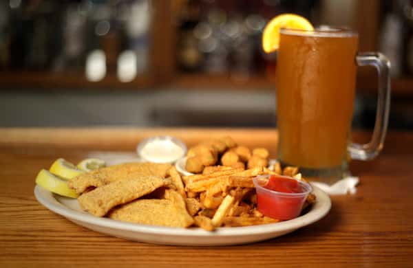 fried catfish beer on right