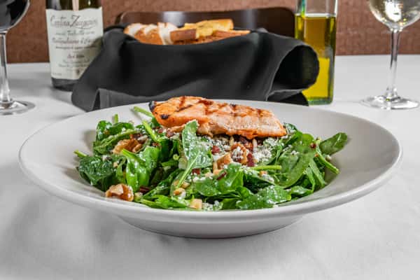 Fresh Spinach with Grilled Salmon