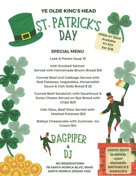 St Patrick's Day Celebrations Fri 3/17 & 3/18