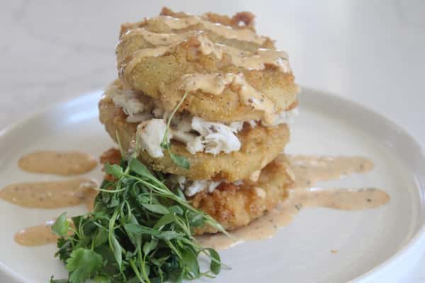 Fried Green Tomato + Crab Stack