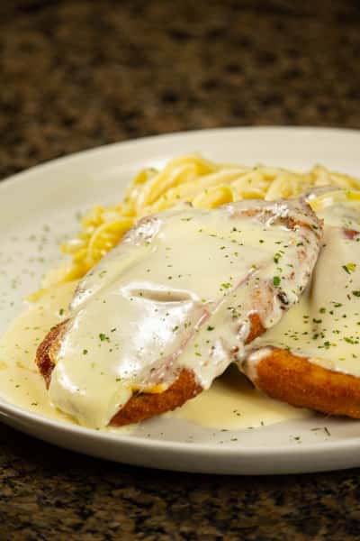 Chicken Fontina Over Linguine