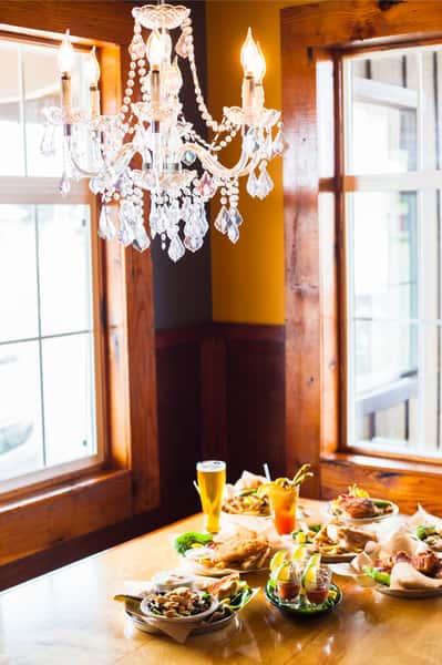 table with a chandelier