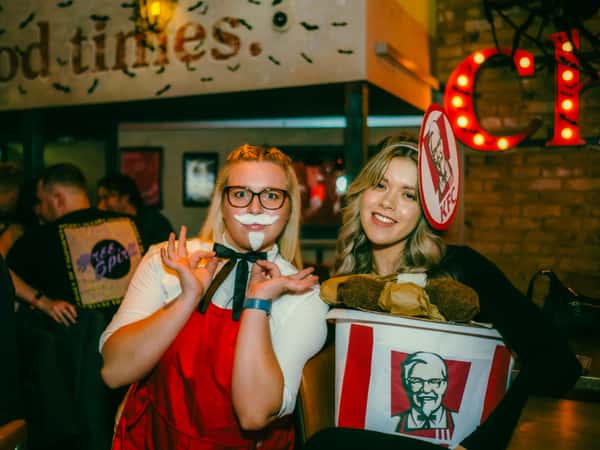 two girls in hallowene costumes