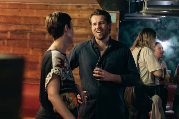 two men laughing