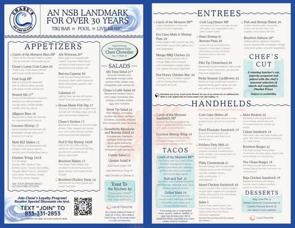 Full front and back of menu