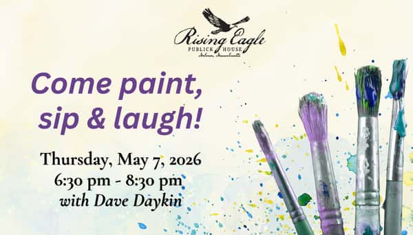 paint brushes with announcement of paint party night on May 7