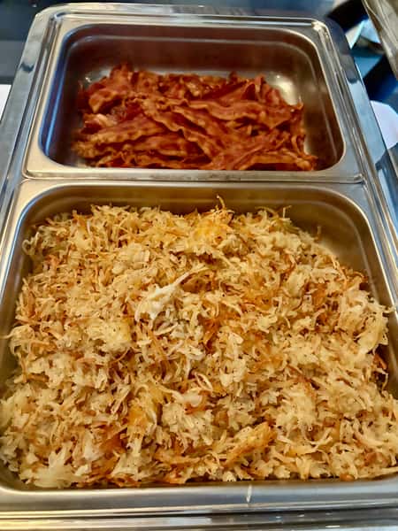 Upham Room function, hash browns and bacon in chafing dish