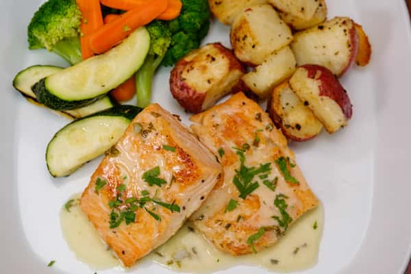 Grilled salmon, lunch menu