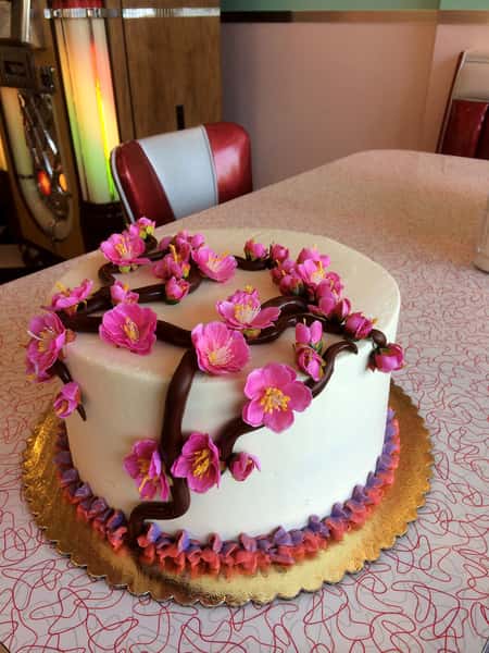 cake with cherry blossom