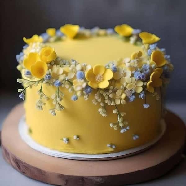 Gorgeous Yellow Cake with Cascading Floral Wreath