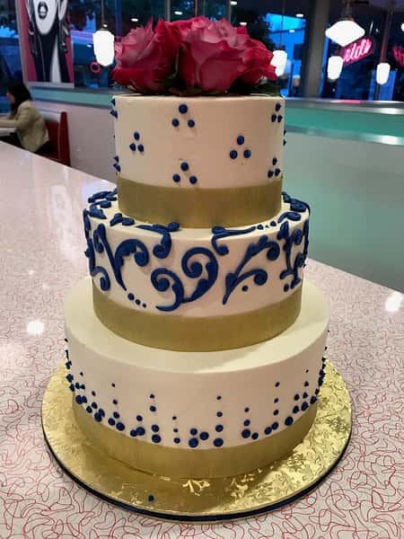 cake and blue swirl