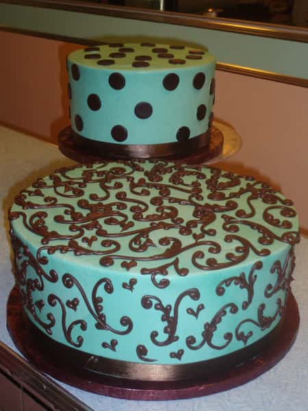 mint cake with brown icing