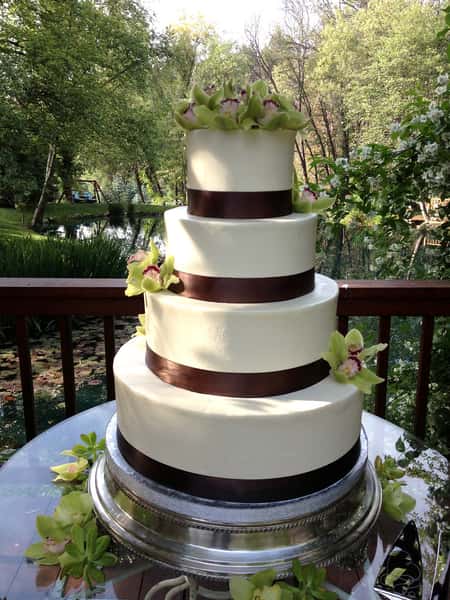 cake with brown ribbon