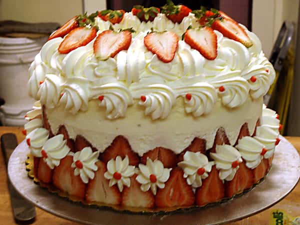 large cake with strawberries