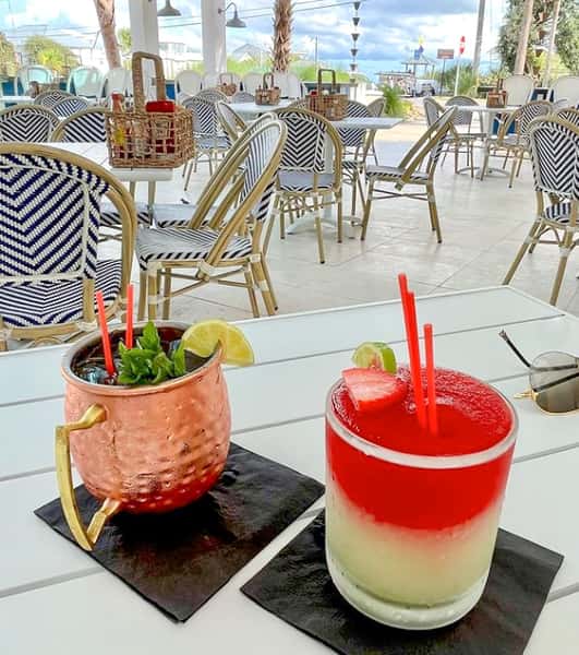 two colorful cocktails