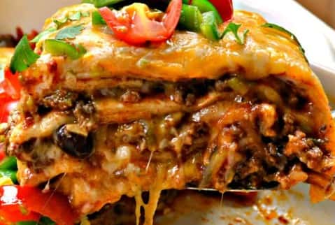 Enchiladas Cazuela de Res (Beef Enchilada Casserole, Red or Green)