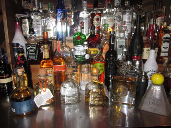 Bottles of liquor on a bar