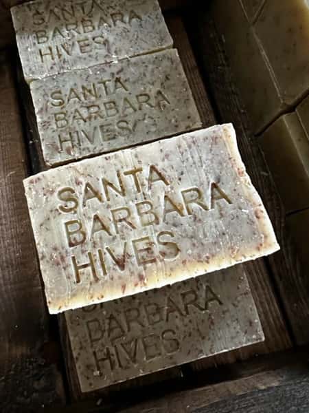 Stack of handmade soaps with carved