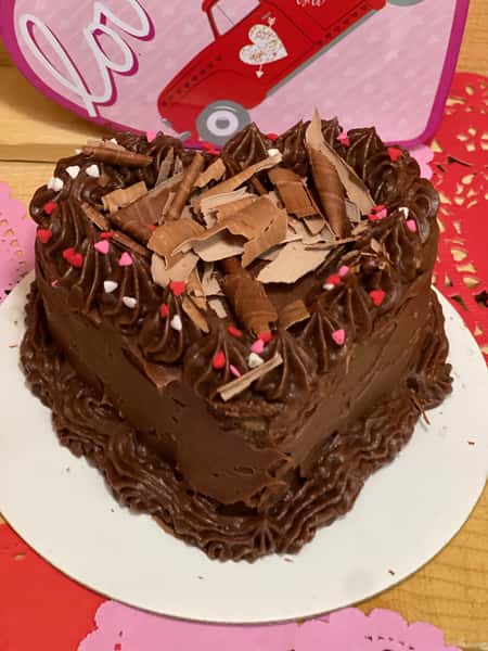 Large heart-shaped chocolate cake