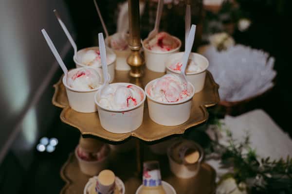 tiered place settings with cups of ice cream