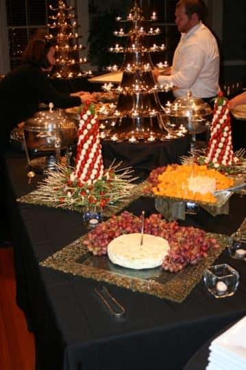 catering table with various food