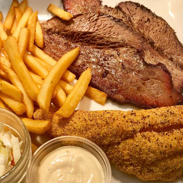 sliced meat and french fries