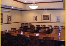 Interior of restaurant with tables and chairs