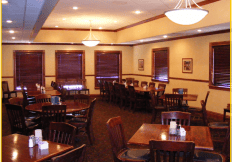 Interior of restaurant with tables and chairs