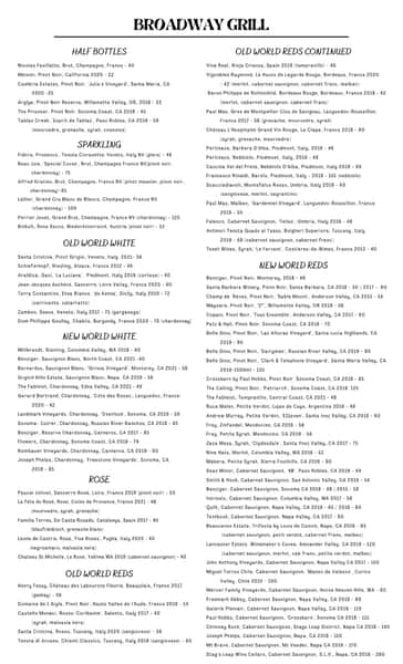 Menu - Broadway Grill - American Restaurant in Burlingame, CA