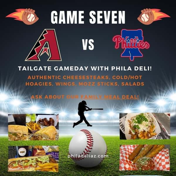 WE MADE IT!!!! ⚾️🏆🤞🏻You couldn't watch a Phillies game without having a traditional philly cheesesteak in your hand, right?‼️
Tailgate game day tomorrow with us! Ask about our Family Meal Deal for larger parties ordering to go, or stick with the classics and get an 8" or 12" cheesesteak!
Don't forget our hot/cold hoagies, mozz sticks, salads, housemade desserts, bulgogi fries, wings & chicken tenders!🥤🥓🥖🧀🥪🍟🍗🍮
#phillycheesesteaks #cheesesteaks #cheesesteak #momandpopshop #smallbusiness #supportsmallbusiness #visitglendaleaz #mlbgameseven #mlb #phillies #dbacks #foodie #gameday #tailgate #tailgatefood