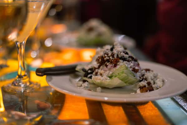 Freshly prepared salad served as a restaurant entrée.