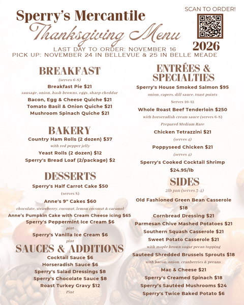 Thanksgiving Mercantile Menu