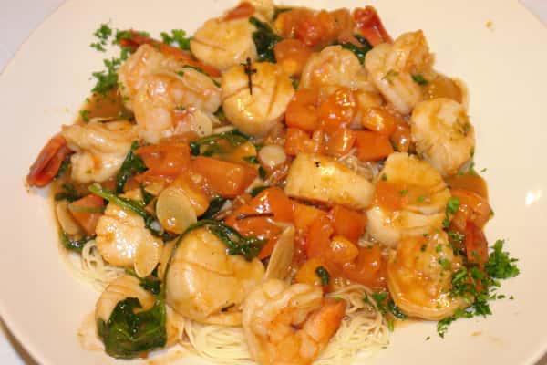 Shrimp topped over pasta