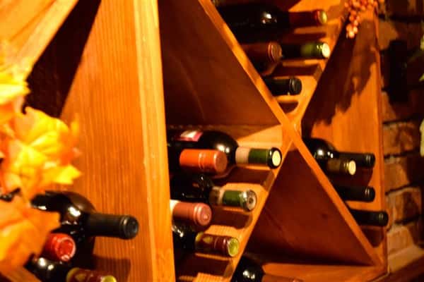 Wine on a wooden rack
