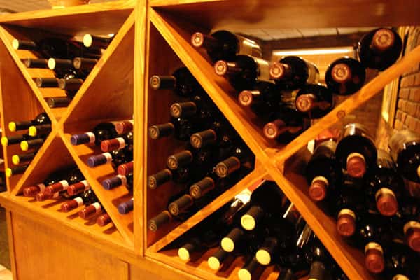Wine on a wooden rack