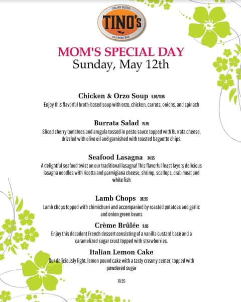 Mother's day menu 2024
