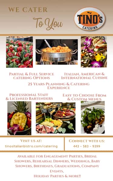 Tino's catering menu for pickup and delivery in Columbia MD