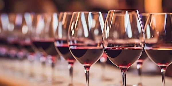 Wine glasses with red wine