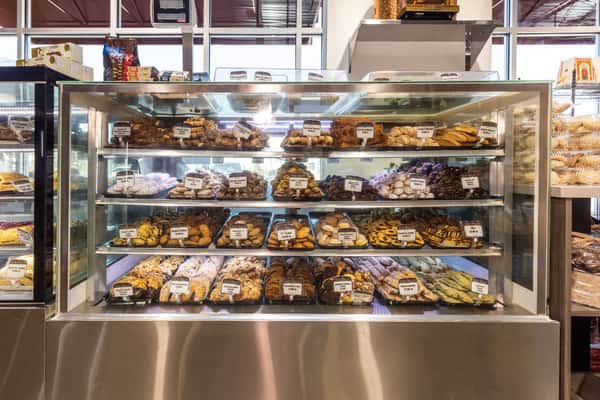 Display case of desserts