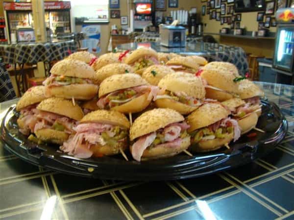 Sandwiches set up on a platter