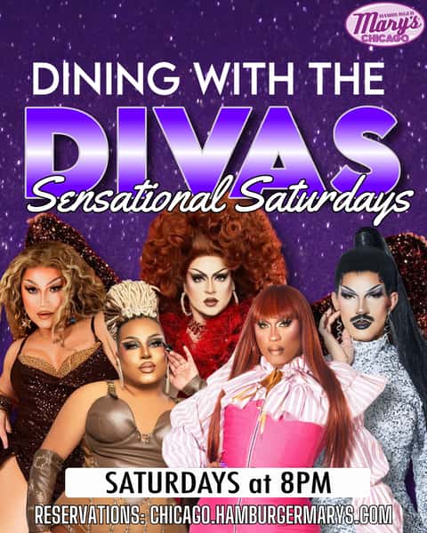 Dining with the Divas "Sensational Saturdays" drag show at Hamburger Mary's.  Saturdays at 8pm