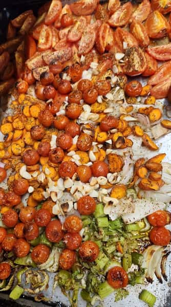 Roasted Tomatoes, Carrots, Garlic, Celery, and Onions