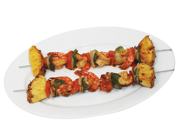 Brochetas De Camarón Con Puré De Papas Y Vegetales