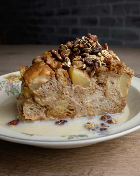 Poached Pear and Spice Bread Pudding