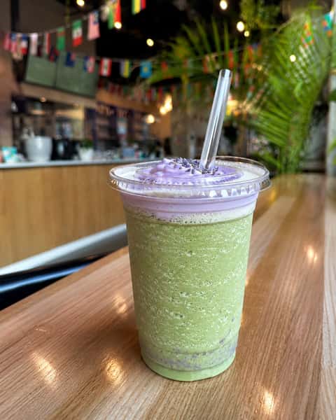 Lavender matcha frappe