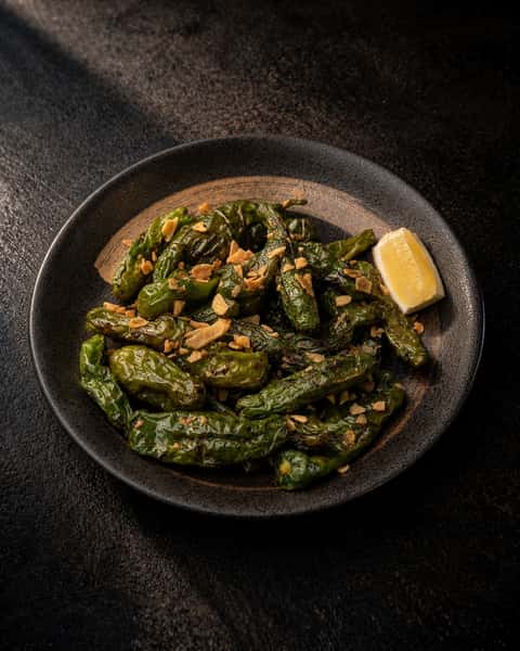 Shishito Peppers with Roasted Garlic