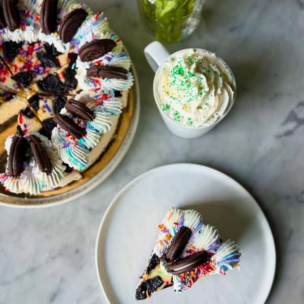 Birthday Cake Oreo Cheesecake and Birthday Cake Lattes