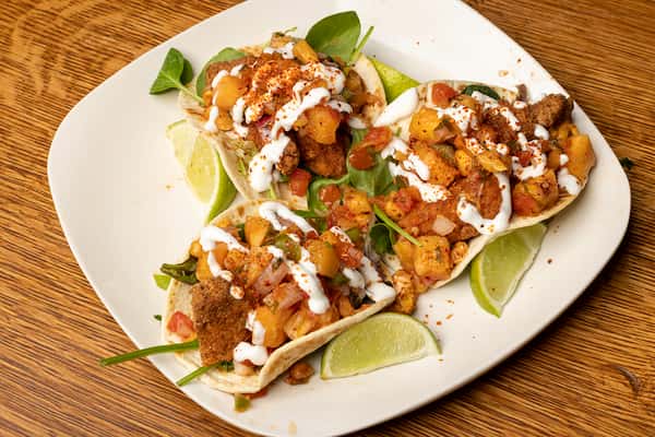 Fried salmon tacos