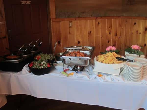 catering table with buffet trays