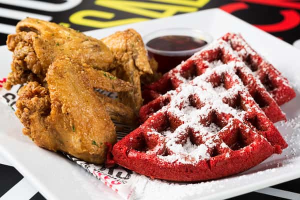 Fried Chicken & Red Velvet Waffles